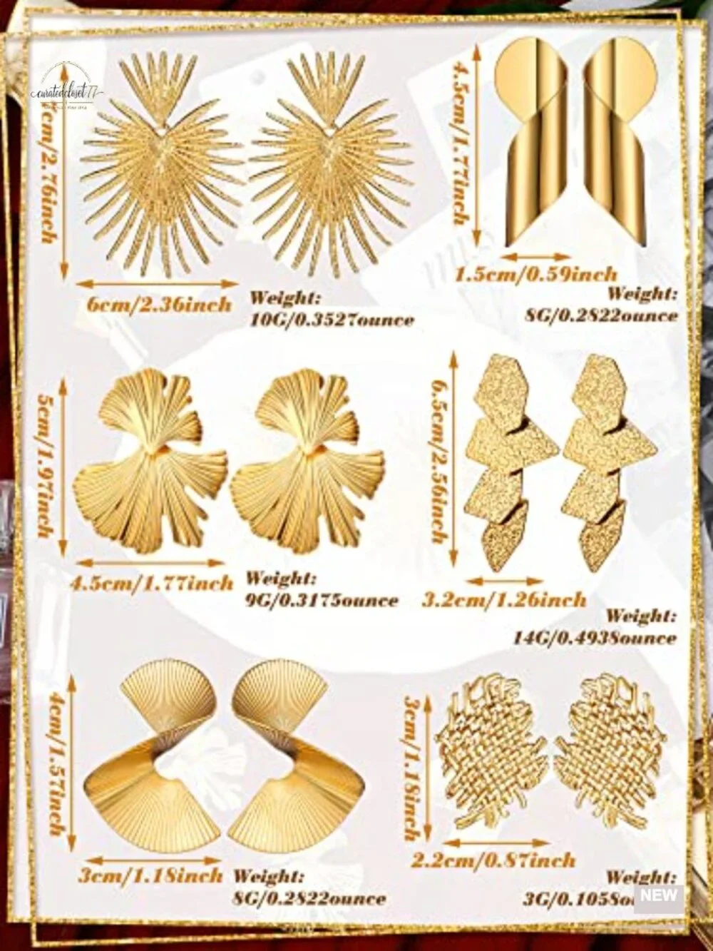 6 Pairs Gold Statement Earrings Set Geometric Woven Leaf Drop Dangle Jewelry